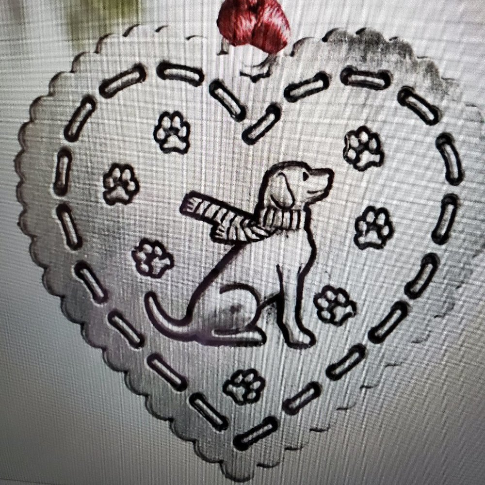 Solid Pewter Heart Dog Ornament